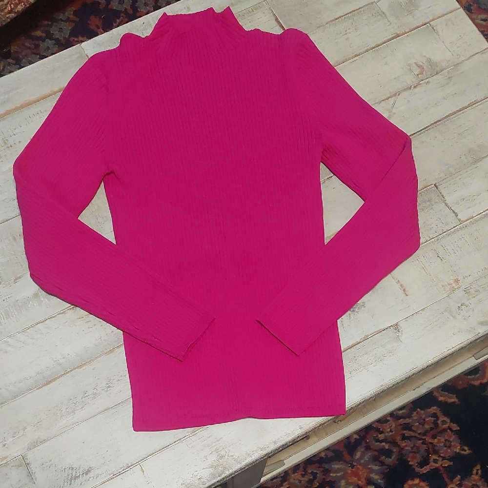 Babaton Ribbed Open Back, Mock Neck Long Sleeve Top - Hot Pink